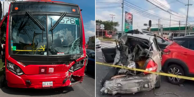 Metrobús sufre falla en frenos y causa accidente múltiple; hay al menos 3 heridos